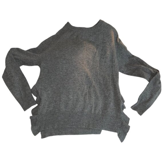 autumn cashmere gray 100% ruffle trim side slits sweater S - Picture 1 of 4